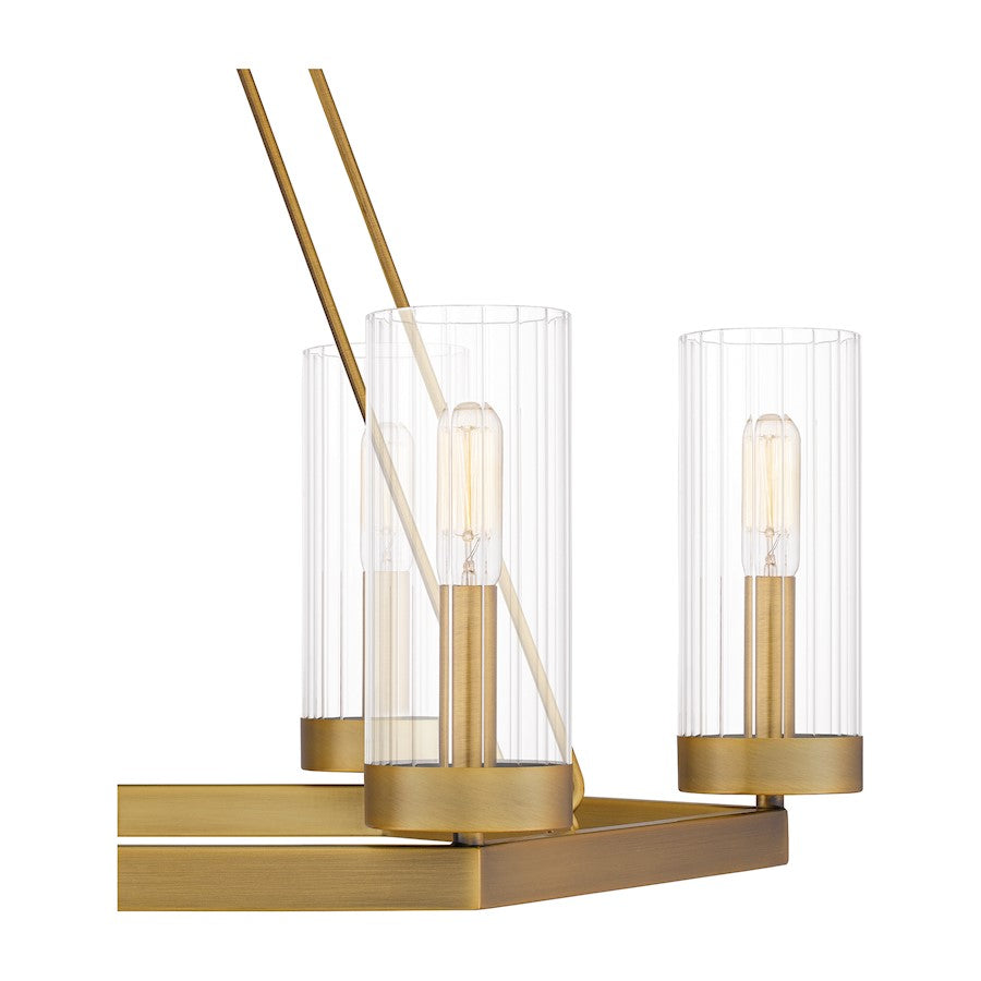 Valens 6 Light Chandelier, Aged Brass/Clear Reeded