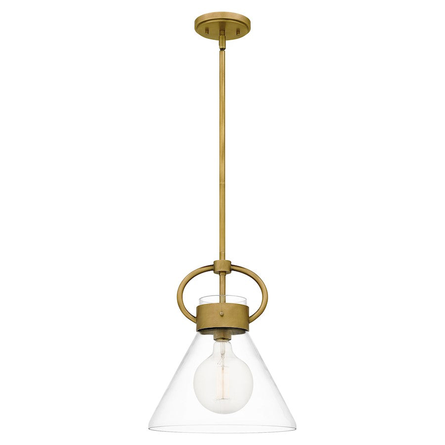Webster 1 Light Mini Pendant, Weathered Brass/Clear