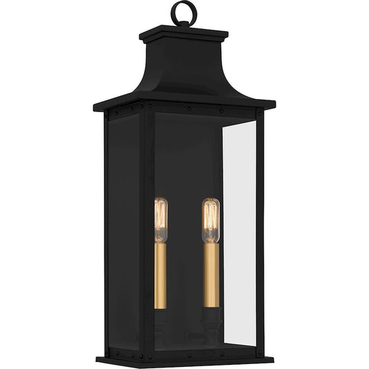 Quoizel Abernathy 2Lt Outdoor Lantern, Black/Clear Tempered Glass - ABY8408MBK