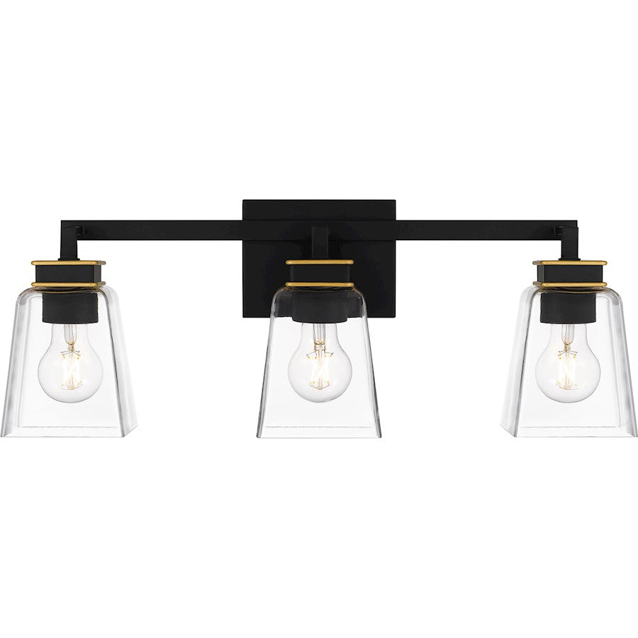 Quoizel Almany 3 Light Bath Light, Matte Black/Clear Glass - ALY8623MBK