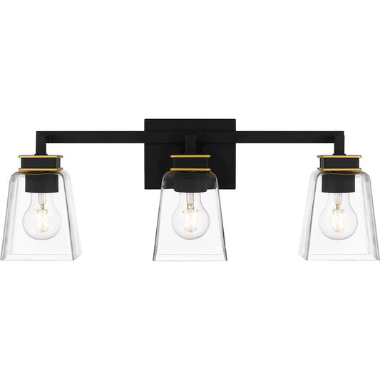 Quoizel Almany 3 Light Bath Light, Matte Black/Clear Glass - ALY8623MBK