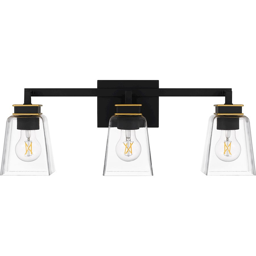 Almany 3 Light Bath Light, Matte Black/Clear Glass