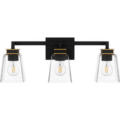 Almany 3 Light Bath Light, Matte Black/Clear Glass