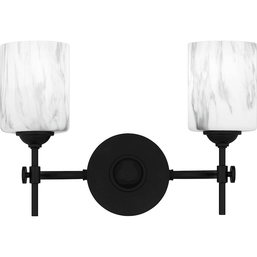 Quoizel Aria 2 Light Bath Light, Matte Black/Marble Glass - ARI8615MBK