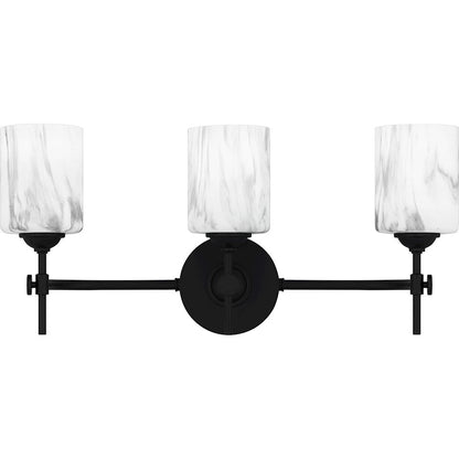 Quoizel Aria 3 Light Bath Light, Matte Black/Marble Glass - ARI8622MBK