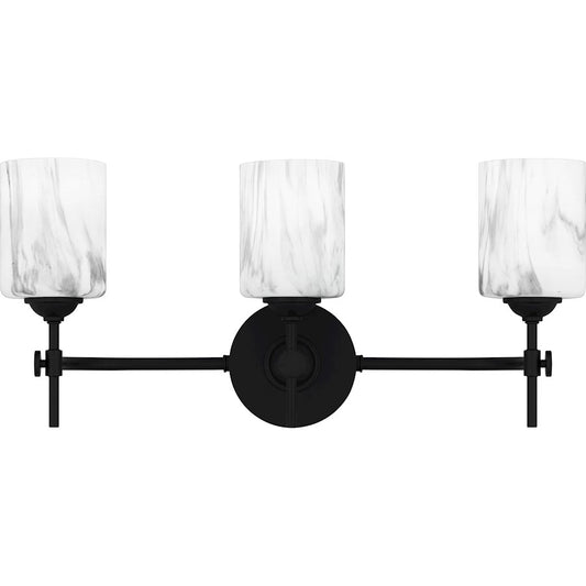 Quoizel Aria 3 Light Bath Light, Matte Black/Marble Glass - ARI8622MBK