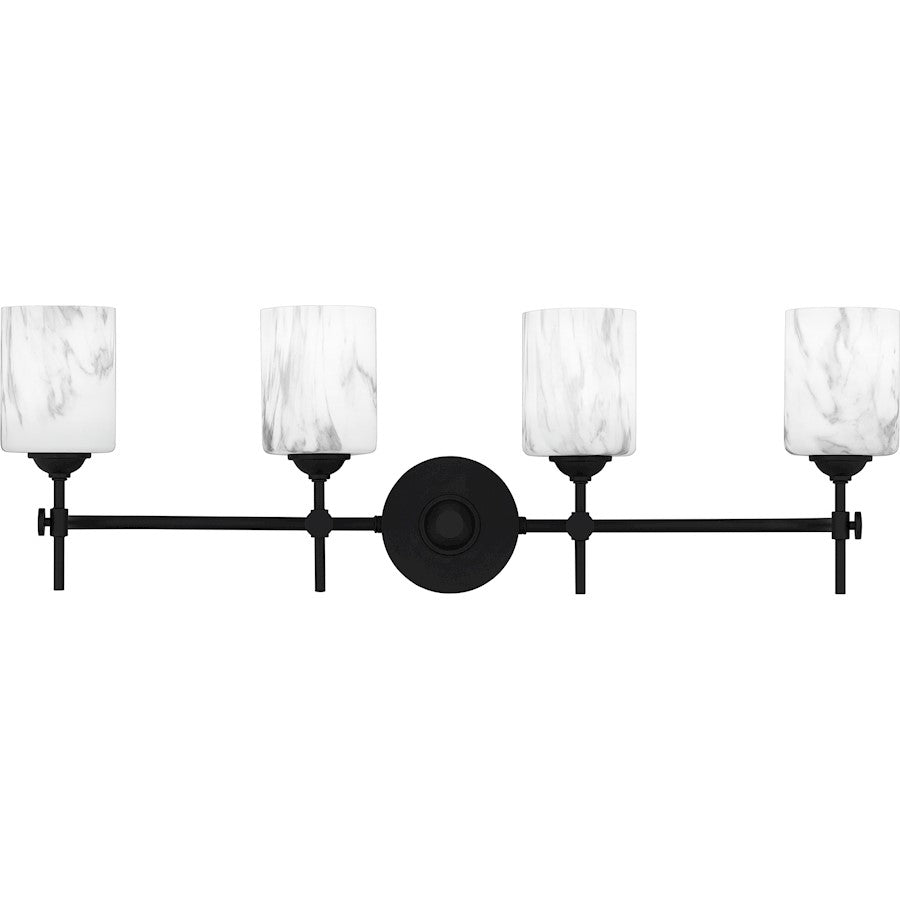 Quoizel Aria 4 Light Bath Light, Matte Black/Marble Glass - ARI8631MBK