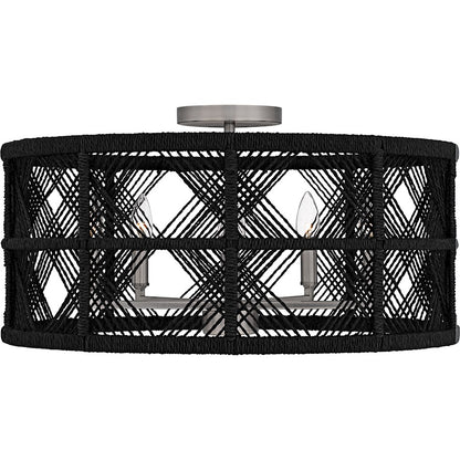Axford 5Light Semi-Flush Mount, Antique Nickel/Black Rope