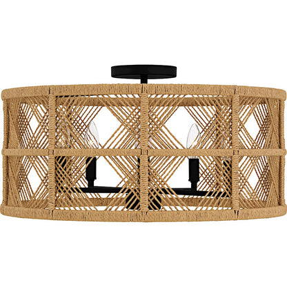 Axford 5Light Semi-Flush Mount, Matte Black/Natural Rope