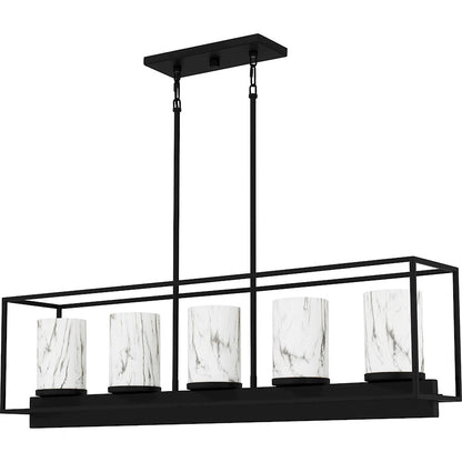 Bentley 5 Light Island Light, Matte Black/Marble Glass