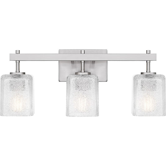 Quoizel Brenthouse 3Lt Bath Light, Nickel/Clear/Sand Spray Inside - BTH8622BN