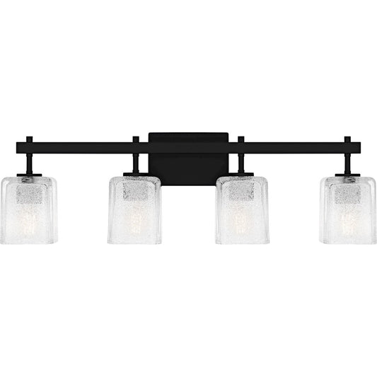 Quoizel Brenthouse 4Lt Bath Light, Black/Clear/Sand Spray Inside - BTH8631MBK
