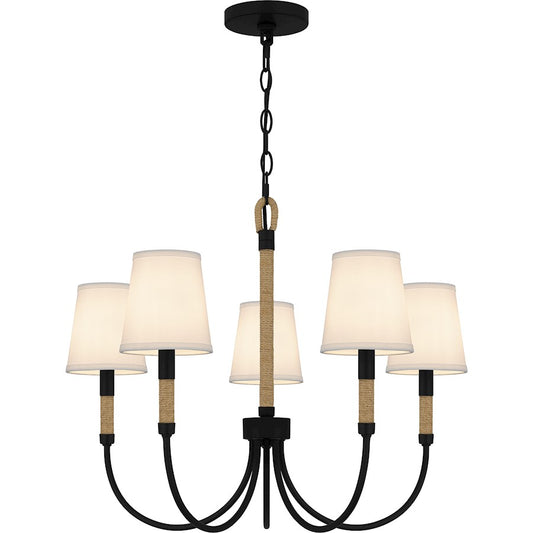 Quoizel Bayside 5 Light Chandelier, Matte Black/White Fabric - BYL5025MBK