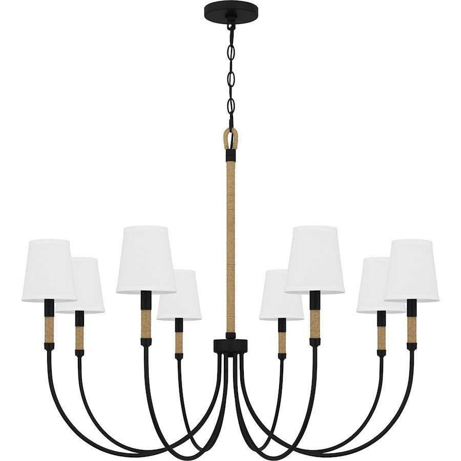 Bayside 8 Light Chandelier, Matte Black/White Fabric