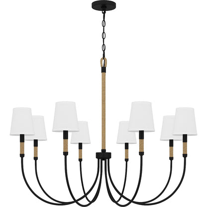 Bayside 8 Light Chandelier, Matte Black/White Fabric