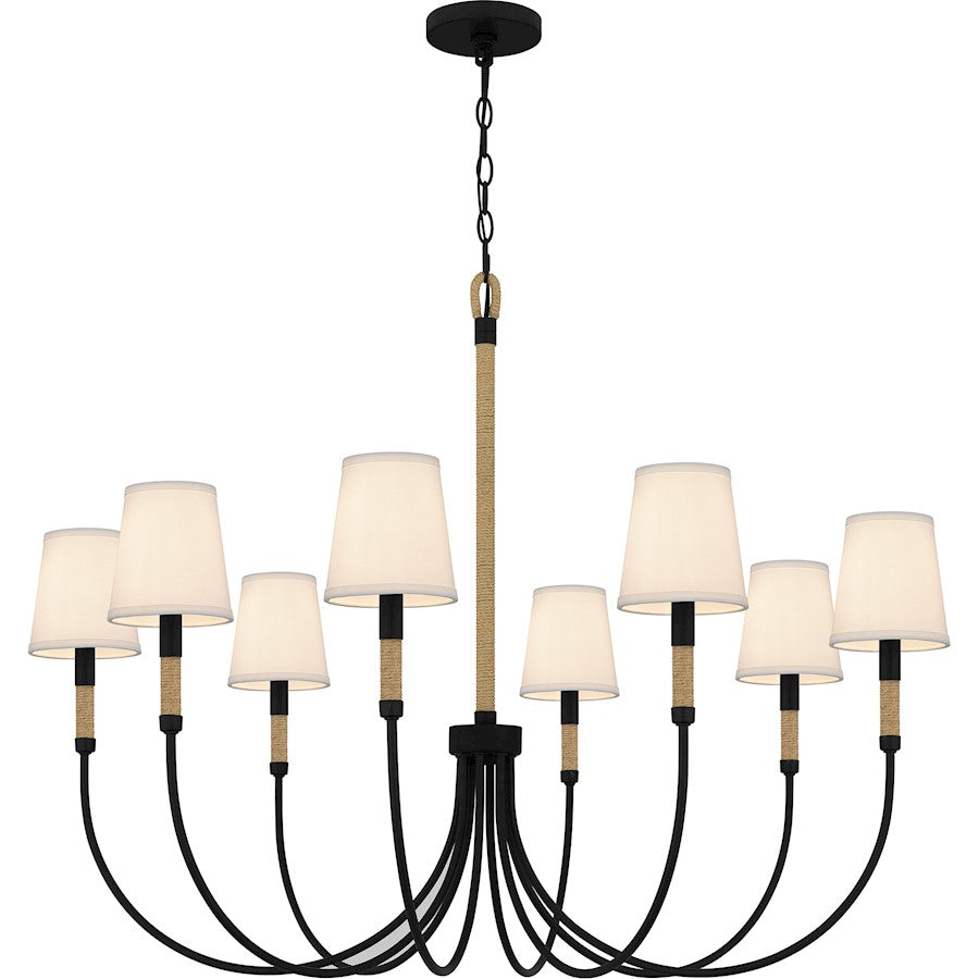 Bayside 8 Light Chandelier, Matte Black/White Fabric