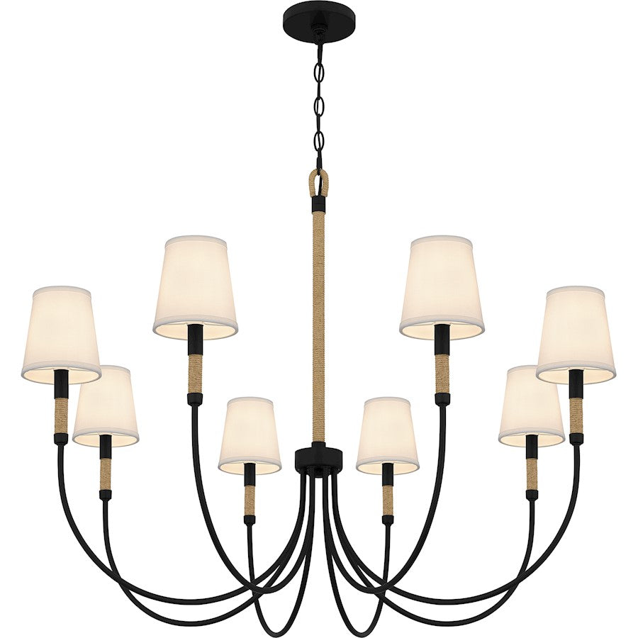 Bayside 8 Light Chandelier, Matte Black/White Fabric