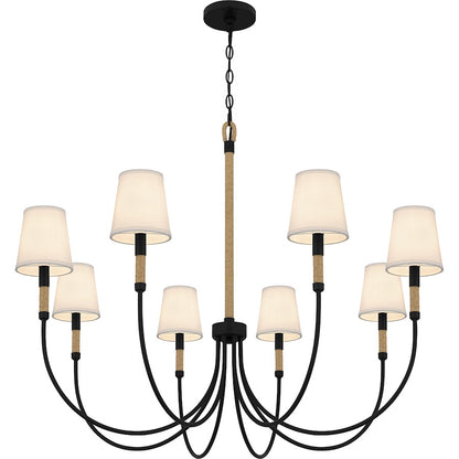 Bayside 8 Light Chandelier, Matte Black/White Fabric