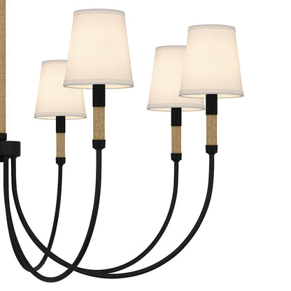 Bayside 8 Light Chandelier, Matte Black/White Fabric