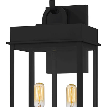 Carmen 2Lt 16" Outdoor Lantern, Black/Clear/Tempered Panel
