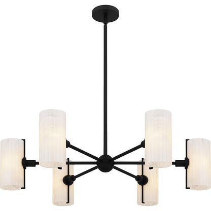 Curran 6Lt Chandelier, Black/Clear Ribbed Swirl