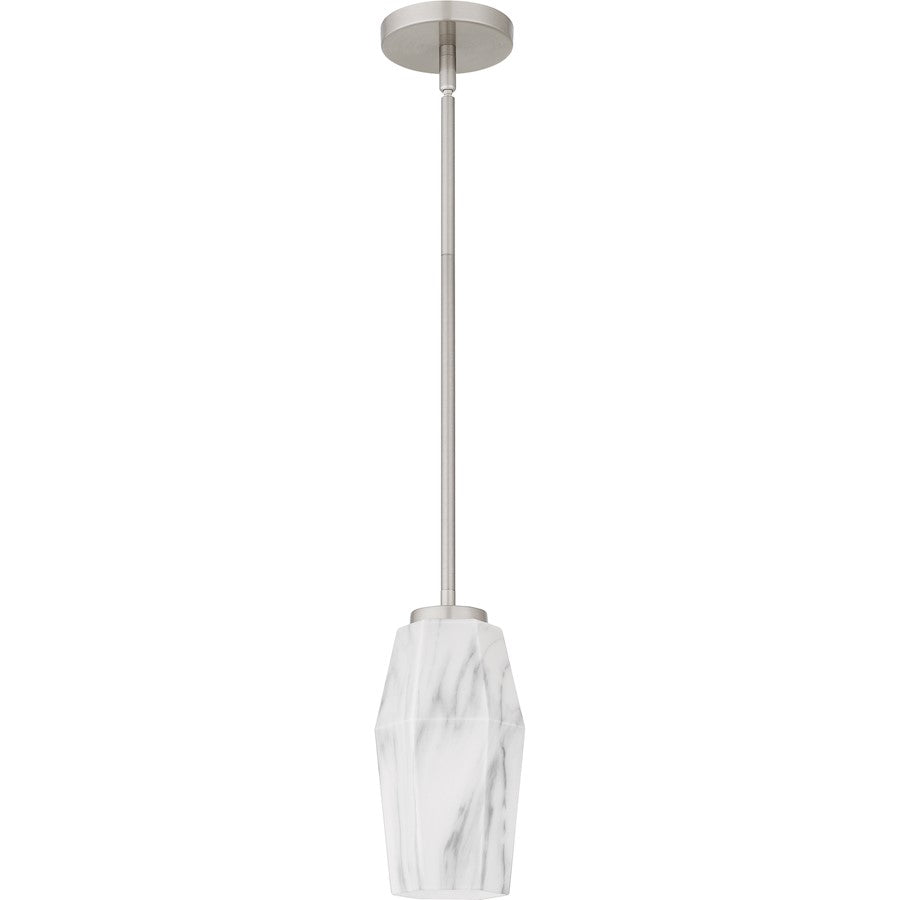 Fogel 1 Light Mini Pendant, Brushed Nickel/Marble Glass