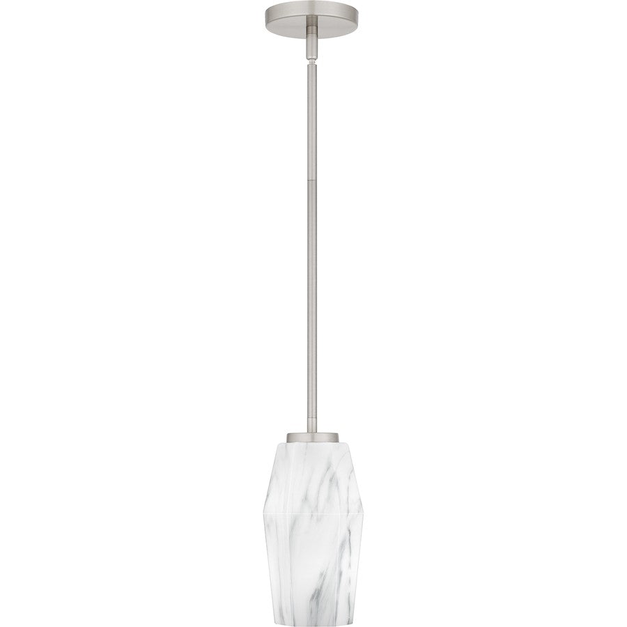 Fogel 1 Light Mini Pendant, Brushed Nickel/Marble Glass