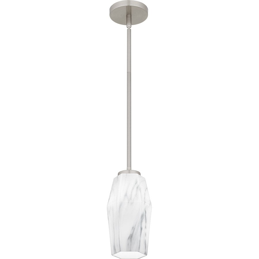 Fogel 1 Light Mini Pendant, Brushed Nickel/Marble Glass