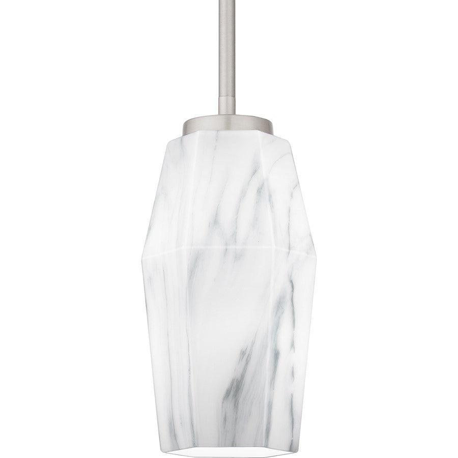 Fogel 1 Light Mini Pendant, Brushed Nickel/Marble Glass