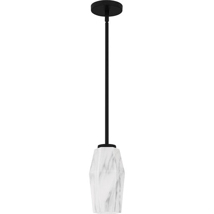 Fogel 1 Light Mini Pendant, Matte Black/Marble Glass