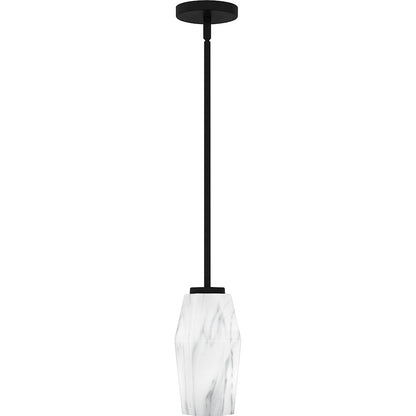 Fogel 1 Light Mini Pendant, Matte Black/Marble Glass