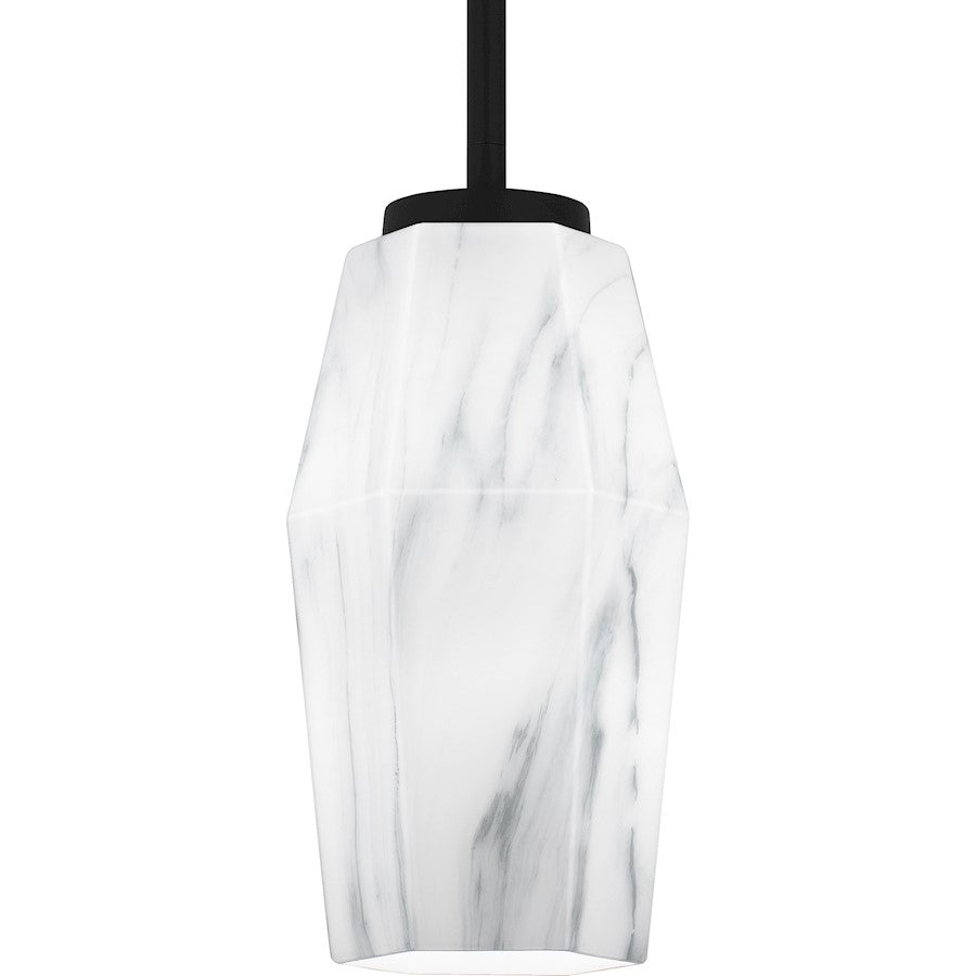 Fogel 1 Light Mini Pendant, Matte Black/Marble Glass