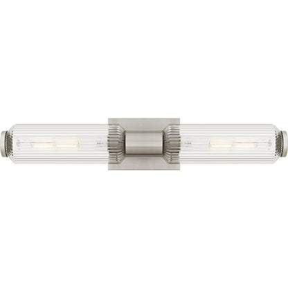 Quoizel Hawes 2Light Bath Light, Brushed Nickel/Clear Ribbed Glass - HWS8524BN