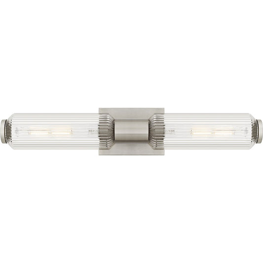 Quoizel Hawes 2Light Bath Light, Brushed Nickel/Clear Ribbed Glass - HWS8524BN