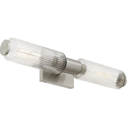 Hawes 2Light Bath Light, Brushed Nickel/Clear Ribbed Glass