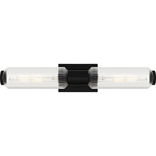 Quoizel Hawes 2Light Bath Light, Matte Black/Clear Ribbed Glass - HWS8524MBK