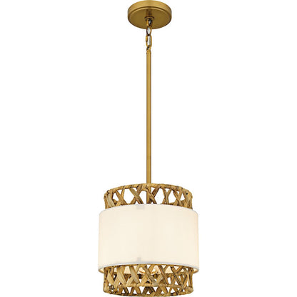 Quoizel Kate 1Lt Mini Pendant, Gold/White Linen And Rattan - KAT1510BRG