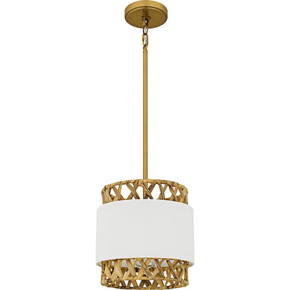 Kate 1Lt Mini Pendant, Gold/White Linen And Rattan