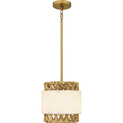 Kate 1Lt Mini Pendant, Gold/White Linen And Rattan