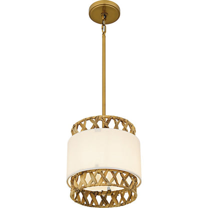 Kate 1Lt Mini Pendant, Gold/White Linen And Rattan