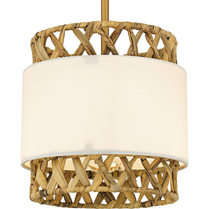 Kate 1Lt Mini Pendant, Gold/White Linen And Rattan