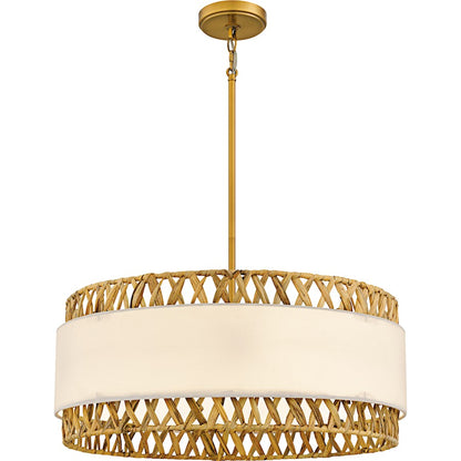 Quoizel Kate 5Light Pendant, Brushed Gold/White Linen And Rattan - KAT2824BRG
