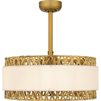 Kate 4Light Fandelier, Brushed Gold/White Linen And Rattan