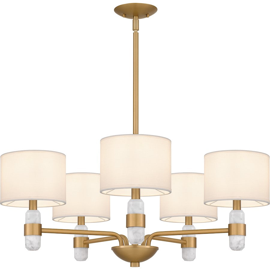 Kimberly 5 Light Chandelier, Brass/Egg Shell Fabric