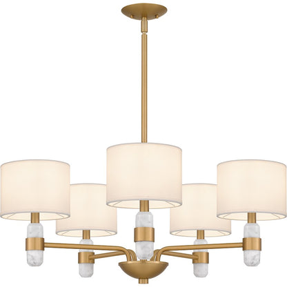 Kimberly 5 Light Chandelier, Brass/Egg Shell Fabric