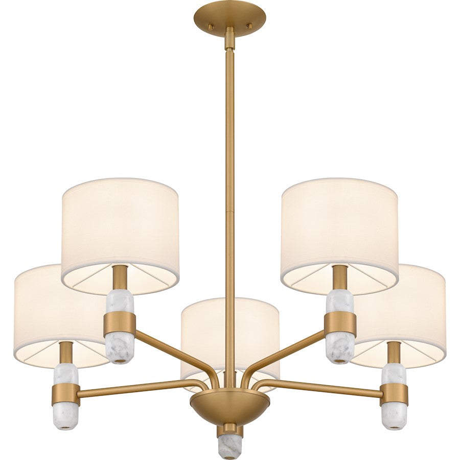 Kimberly 5 Light Chandelier, Brass/Egg Shell Fabric