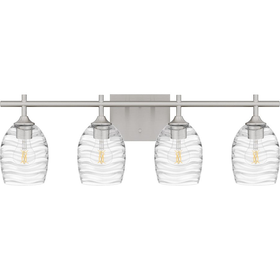 Lucy 4 Light Bath Light, Brushed Nickel/Clear Optic Glass