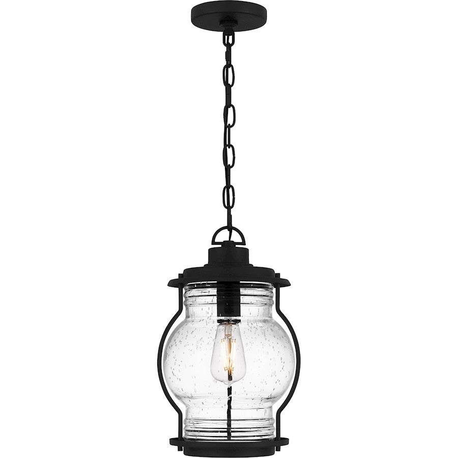 Quoizel Luther 1Lt Outdoor Hanging Lantern, Black/Clear Seedy Glass - LHR1909EK