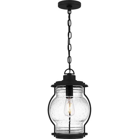 Quoizel Luther 1Lt Outdoor Hanging Lantern, Black/Clear Seedy Glass - LHR1909EK