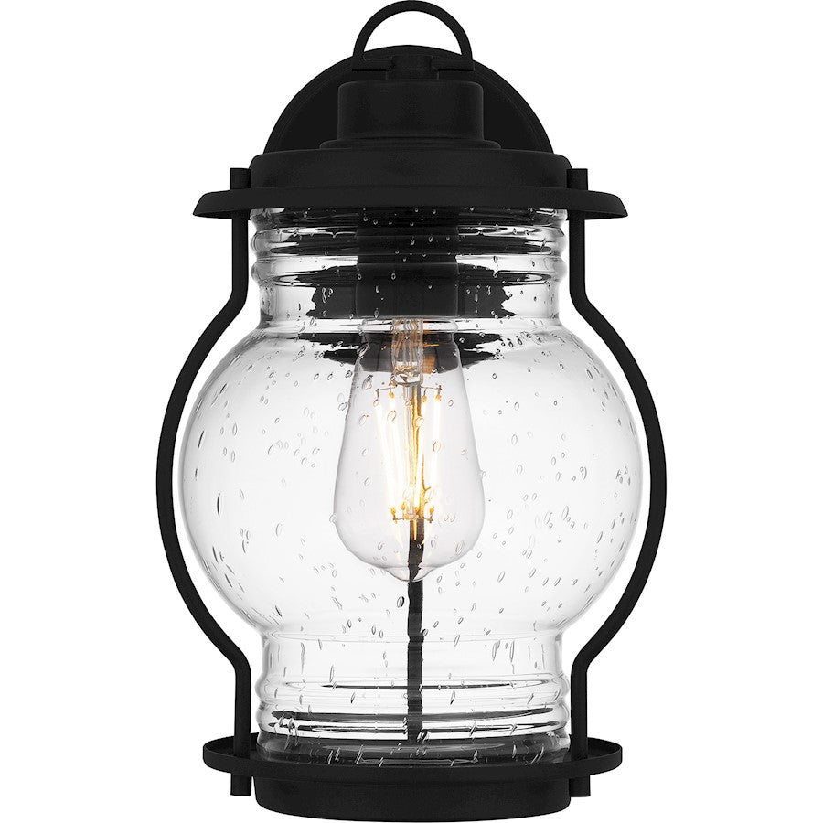 Luther 1 Light 12" Outdoor Lantern, Black/Clear Seedy Glass